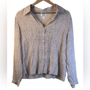 Talbots Textured Beige Button-Down Shirt 100% Silk Long Sleeve Size 16P